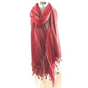 Mountain Khakis Womens Koda Scarf Fringe Striped Red White 80"x30"